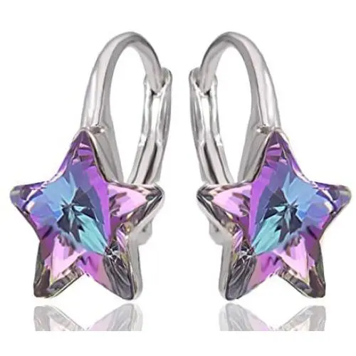 Star Earrings Royal Crystals Sterling Silver Drop Dangle Pierced with Crystals from Swarovski