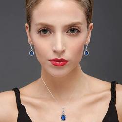 Bridal Jewelry Set for Women - Silver Plated Cubic Zirconia Crystal Oval Halo Necklace and Dangle Earrings Set Fashion Jewelry Set by AMYJANE