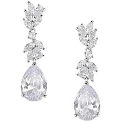 SWEETV Marquise Wedding Earrings for Brides, Bridesmaids, Teardrop Crystal Cubic Zirconia Bridal Drop Earrings for Women Prom