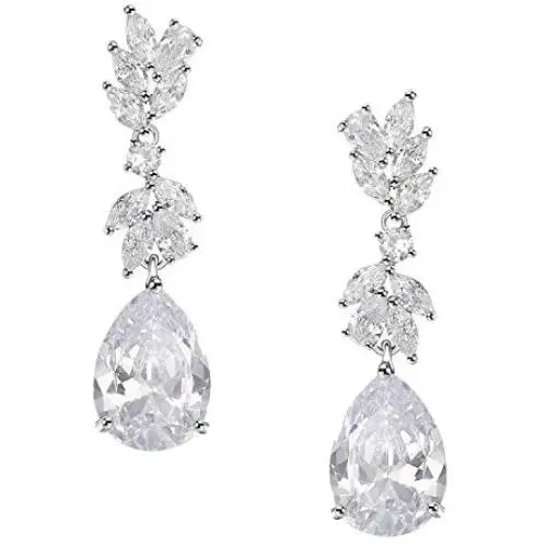 SWEETV Marquise Wedding Earrings for Brides, Bridesmaids, Teardrop Crystal Cubic Zirconia Bridal Drop Earrings for Women Prom SWEETV Marquise Wedding Earrings for Brides, Bridesmaids, Teardrop Crystal Cubic Zirconia Bridal Drop Earrings for Women Prom