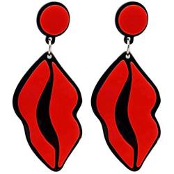 80s Acrylic Red Lip Neon Earrings for Women, Fashion Acrylic Red Lips Dangle Earring Jewelry