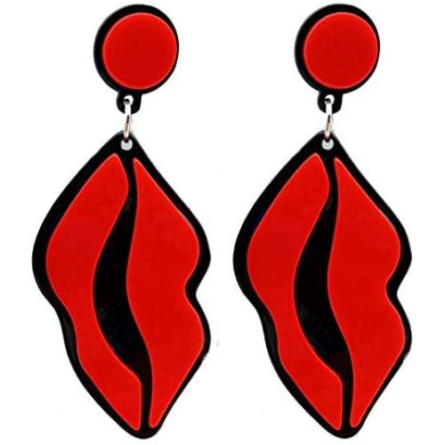 80s Acrylic Red Lip Neon Earrings for Women, Fashion Acrylic Red Lips Dangle Earring Jewelry