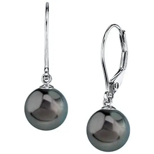 THE PEARL SOURCE 14K Gold Round Genuine Black Tahitian South Sea Cultured Pearl Leverback Earrings for Women THE PEARL SOURCE 14K Gold Round Genuine Black Tahitian South Sea Cultured Pearl Leverback Earrings for Women