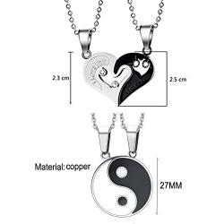 Couple Necklace Pendant Yin Yang Love Heart CZ Puzzle Matching Couple Gift for Him and Her