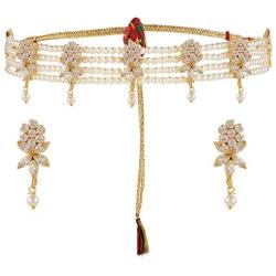 Efulgenz Indian Bollywood 14 K Gold Plated Cubic Zirconia Faux Ruby Emerald Pearl Choker Necklace Earring Bridal Jewelry Set