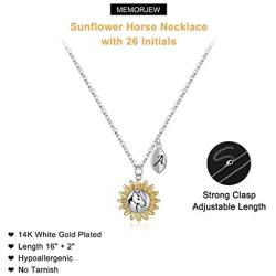 Memorjew Sunflower Horse Necklace for Girls, Dainty Silver Initial Necklace Kids Jewelry Horse Gifts for Girls Women