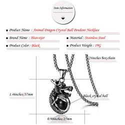 Heavstjer Punk Rock Stainless Steel Dragon Pendant Crystal Ball Necklace,24inches Link Chain