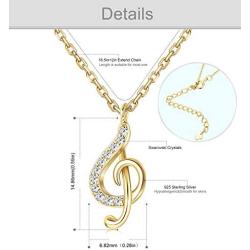 Sllaiss 925 Sterling Silver Music Note Pendant Necklace Swarovski Crystal Treble Clef Necklace 18K Gold Plated Fine Music Jewelry Gift for Women For Anniversary