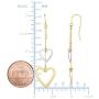 10K White And Yellow Gold Diamond Cut Heart Double Strand Drop Earrings