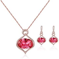 YAZILIND Womens Jewelry Set Love Heart Pendant Necklace and Apple Earrings with Cubic Zirconia Jewelry Gift for Mothers Day