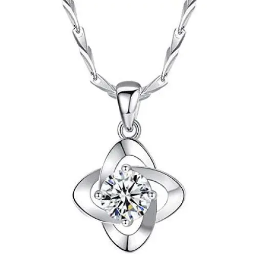 PAPUKA 925 Sterling Silver Four Leaf Clover Pendant Necklace for Women Girls,5A Cubic Zirconia Christmas Fashion Jewelry Gift Birthday Gift for Mom Women Wife Girls Her