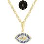 SOLIDGOLD- 14K Yellow Gold Crystal Clear & Blue CZ Evil Eye Pendant and an Adjustable Necklace Chain