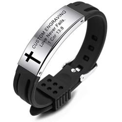 MeMeDIY Inspirational Quote Cross Bracelets Faith Christian Bible Accessories Verse Silicone ID Wristband Religious Gifts for Men Women Boys Girls Stainless Steel Rubber Adjustable (2 Colors)