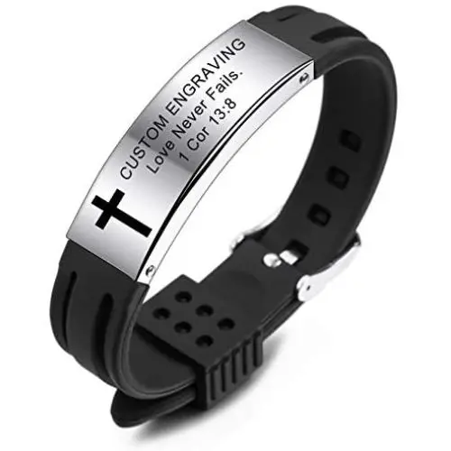 MeMeDIY Inspirational Quote Cross Bracelets Faith Christian Bible Accessories Verse Silicone ID Wristband Religious Gifts for Men Women Boys Girls Stainless Steel Rubber Adjustable (2 Colors) MeMeDIY Inspirational Quote Cross Bracelets Faith Christian Bible Accessories Verse Silicone ID Wristband Religious Gifts for Men Women Boys Girls Stainless Steel Rubber Adjustable (2 Colors)