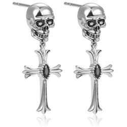 KAMONI Sterling Silver Skull Cross Earrings with Cubic Zirconia CZ Stud Dangle Drop Earrings Gothic Jewelry Gift for Girls Women