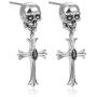 KAMONI Sterling Silver Skull Cross Earrings with Cubic Zirconia CZ Stud Dangle Drop Earrings Gothic Jewelry Gift for Girls Women