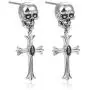 KAMONI Sterling Silver Skull Cross Earrings with Cubic Zirconia CZ Stud Dangle Drop Earrings Gothic Jewelry Gift for Girls Women