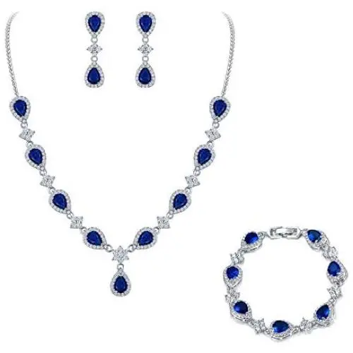 EleQueen Womens Silver-Tone Cubic Zirconia Teardrop Flower Bridal V-Necklace Sets Tennis Bracelet Dangle Earrings for Wedding Bridesmaids EleQueen Womens Silver-Tone Cubic Zirconia Teardrop Flower Bridal V-Necklace Sets Tennis Bracelet Dangle Earrings for Wedding Bridesmaids