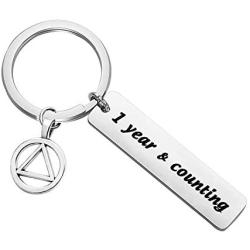 HOLLP Sobriety Gift 1 Year 5 Years Sobriety Anniversary Keychain 1 Year and Counting AA Encouragement Keychain Recovery Jewelry