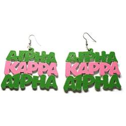 Jumbo Big Letter Alpha Kappa Alpha AKA Green Pink Women Fashion Paraphernalia Dangle Drop Fashion Earrings
