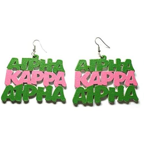 Jumbo Big Letter Alpha Kappa Alpha AKA Green Pink Women Fashion Paraphernalia Dangle Drop Fashion Earrings
