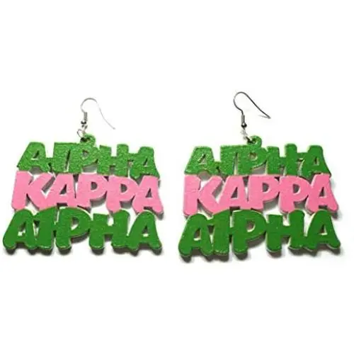 Jumbo Big Letter Alpha Kappa Alpha AKA Green Pink Women Fashion Paraphernalia Dangle Drop Fashion Earrings