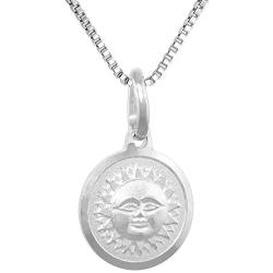 Dainty Sterling Silver Sun & Moon Reversible Medal Necklace 5/8 inch Round Italy 0.8mm Chain