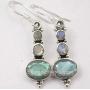SilverStarJewel Faceted Labradorite 3 Stone French Hook Earrings 3.8 cm 925 Pure Silver