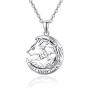 TRISHULA Wolf Pendant Necklace Jewelry, Sterling Silver I Never Give Up Necklace Crescent Moon Jewelry Gift for Girlfriend Wife