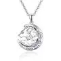 TRISHULA Wolf Pendant Necklace Jewelry, Sterling Silver I Never Give Up Necklace Crescent Moon Jewelry Gift for Girlfriend Wife
