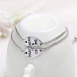 JiangYan-US Best Friends Bracelets Partners in Crime BFF 2 Split Heart Link Bracelet Gift Jewelry