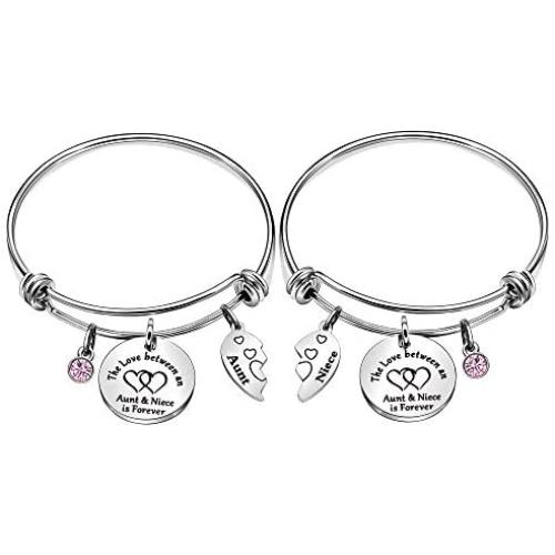 Aeora 2pcs Aunt Niece Bracelet Gift,Silver Adjustable Dangle Bangle The Love Between an Aunt & Niece is Forever Bracelet Set Jewelry