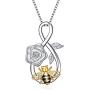 Bee Necklace Sterling Silver Infinity Love Bee Pendant Necklace with Rose Flower Jewelry Gifts for Women Teens