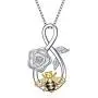 Bee Necklace Sterling Silver Infinity Love Bee Pendant Necklace with Rose Flower Jewelry Gifts for Women Teens Bee Necklace Sterling Silver Infinity Love Bee Pendant Necklace with Rose Flower Jewelry Gifts for Women Teens