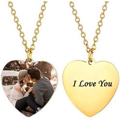 U7 Personalized Dog Tags Necklace with Chain Stainless Steel Text/Image Print Photo Custom Engraving Pendant, Gift for Men Women(Tag/Round/Heart)