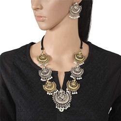 Zephyrr Lord Ganesha/Moon Design Necklace Earrings Set Ethnic Indian Women Jewelry