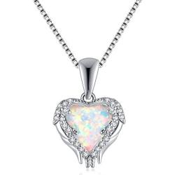 CiNily Ladies Angel Wing Necklace-White Opal Pendant Necklace Embellished with Cubic Zirconia Heart Shape Jewelry Gifts for Women Mom Girls