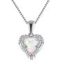 CiNily Ladies Angel Wing Necklace-White Opal Pendant Necklace Embellished with Cubic Zirconia Heart Shape Jewelry Gifts for Women Mom Girls