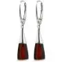 Black Cherry Amber Sterling Silver Modern Set Leverback Earrings Necklace 18 Inches