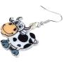 NEWEI Acrylic Anime Dairy Cattle Cow Earrings Dangle Drop Farm Pet Jewelry For Women Girl Charm Gift