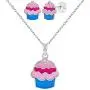 925 Sterling Silver Cupcake Childrens Jewelry Set Necklace Earrings Pink CZ 16''
