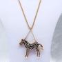 Uloveido Women Long Chain Animal Horse Necklace for Girls Women 18K Gold Plated Black Cubic Zirconia Zebra Pendant Necklace YS857