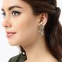 Aheli Indian Traditional Goddess Laxmi Crafted Vintage Oxidized Jhumki Dangle Earrings Ethnic Wedding Temple Antique Jewelry for Women