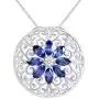 Jewel Zone US 925 Sterling Silver Simulated Blue Sapphire & Natural Diamond Filigree Medallion Pendant Necklace Jewel Zone US 925 Sterling Silver Simulated Blue Sapphire & Natural Diamond Filigree Medallion Pendant Necklace