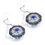 Merthus Antique Vintage Cluster Created Blue Sapphire Statement Hook Dangle Earrings 925 Sterling Silver
