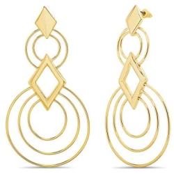 CATHERINE MALANDRINO 3 Inch Circle and Diamond Geo Shape Yellow Gold-Tone Dangle Earrings for Women