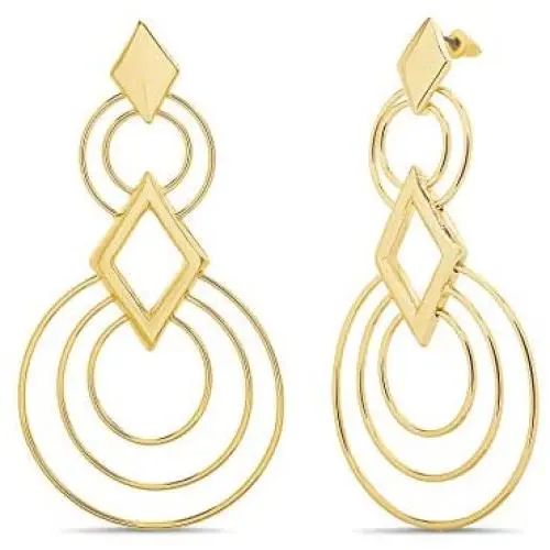 CATHERINE MALANDRINO 3 Inch Circle and Diamond Geo Shape Yellow Gold-Tone Dangle Earrings for Women CATHERINE MALANDRINO 3 Inch Circle and Diamond Geo Shape Yellow Gold-Tone Dangle Earrings for Women