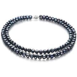 Julika Black 6-7mm Double Strand A Quality Freshwater 925 Sterling Silver Cultured Pearl Set For Women