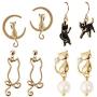 Jin Sheng Cute and Sweet Cat Earrings Jewelry Set Gold Plated Drop Earrings for Women Girls Fashion Jewelry-4 Pairs
