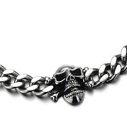 COOLSTEELANDBEYOND Mens Stainless Steel Curb Chain Skull Necklace Silver Color Gothic Style 30.3MM 22 inches